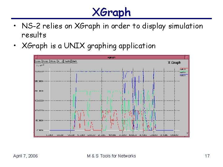 XGraph • NS-2 relies on XGraph in order to display simulation results • XGraph XGraph • NS-2 relies on XGraph in order to display simulation results • XGraph