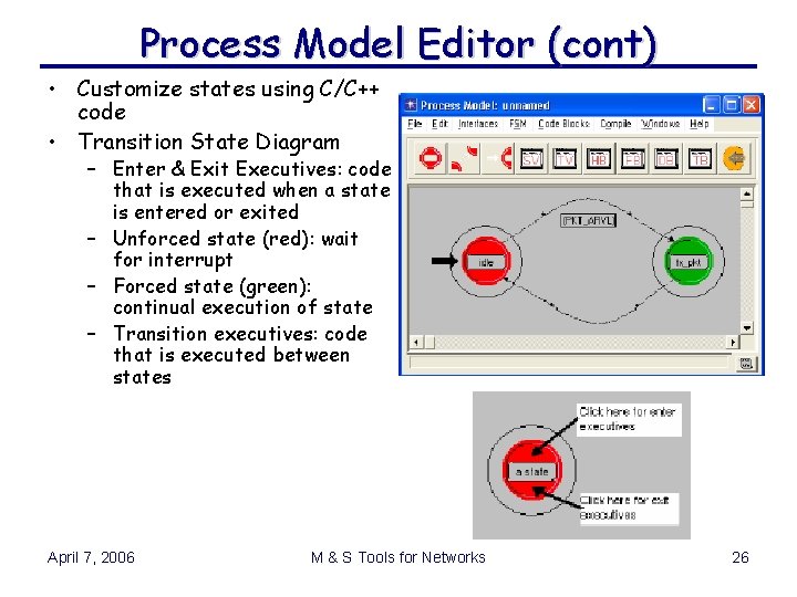 Process Model Editor (cont) • Customize states using C/C++ code • Transition State Diagram Process Model Editor (cont) • Customize states using C/C++ code • Transition State Diagram