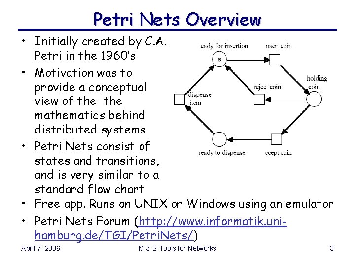 Petri Nets Overview • Initially created by C. A. Petri in the 1960’s • Petri Nets Overview • Initially created by C. A. Petri in the 1960’s •