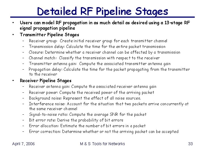 Detailed RF Pipeline Stages • • • Users can model RF propagation in as Detailed RF Pipeline Stages • • • Users can model RF propagation in as