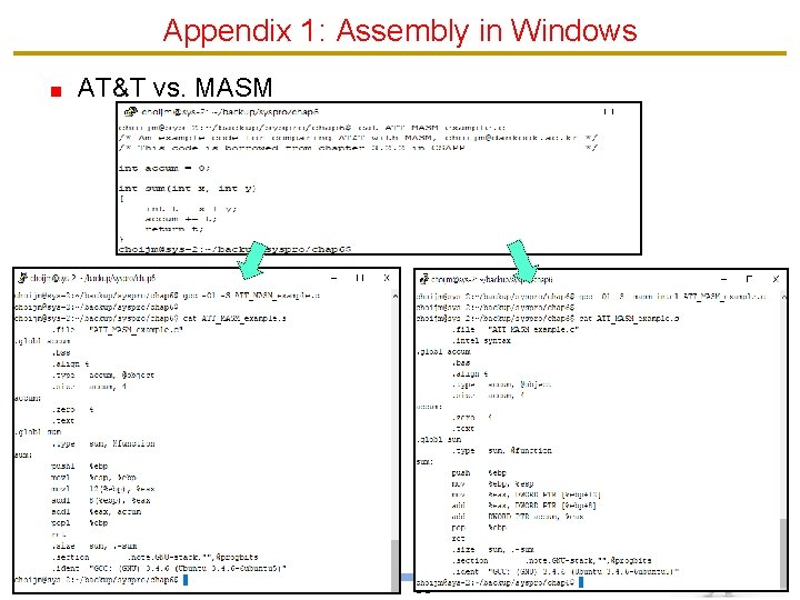 Appendix 1: Assembly in Windows AT&T vs. MASM 35 