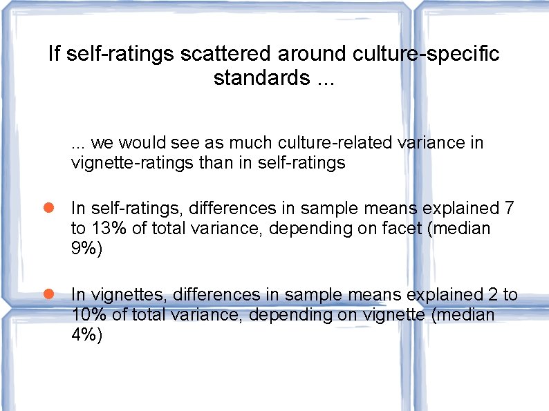 If self-ratings scattered around culture-specific standards. . . we would see as much culture-related