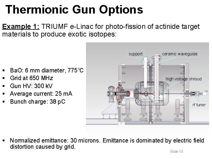 Thermionic Gun Options Example 1: TRIUMF e-Linac for photo-fission of actinide target materials to