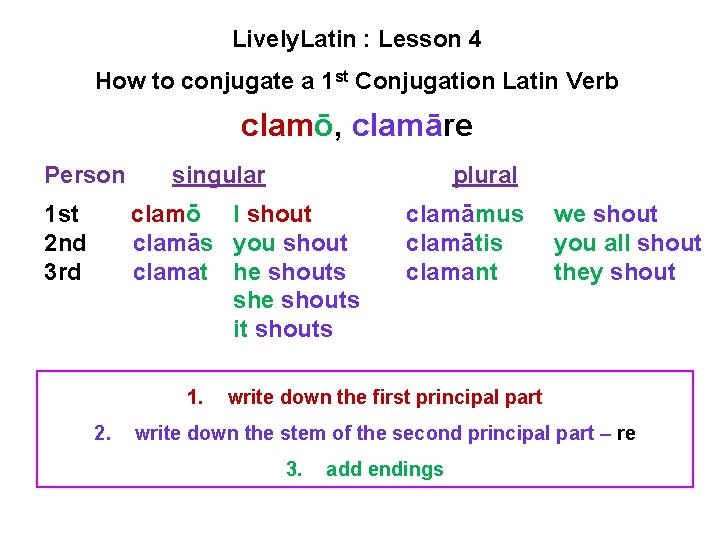 Lively. Latin : Lesson 4 How to conjugate a 1 st Conjugation Latin Verb Lively. Latin : Lesson 4 How to conjugate a 1 st Conjugation Latin Verb