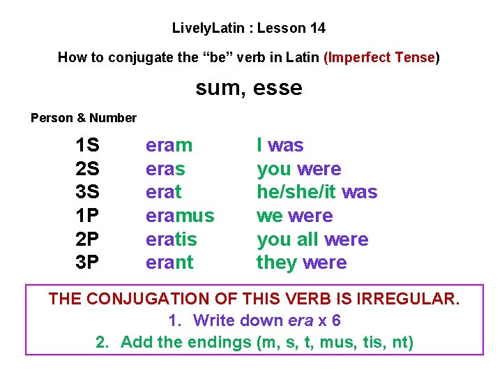 Lively. Latin : Lesson 14 How to conjugate the “be” verb in Latin (Imperfect Lively. Latin : Lesson 14 How to conjugate the “be” verb in Latin (Imperfect