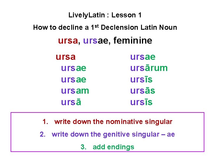 Lively. Latin : Lesson 1 How to decline a 1 st Declension Latin Noun Lively. Latin : Lesson 1 How to decline a 1 st Declension Latin Noun