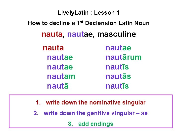 Lively. Latin : Lesson 1 How to decline a 1 st Declension Latin Noun Lively. Latin : Lesson 1 How to decline a 1 st Declension Latin Noun