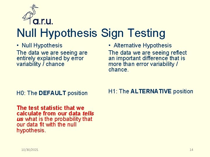 Null Hypothesis Sign Testing • Null Hypothesis The data we are seeing are entirely