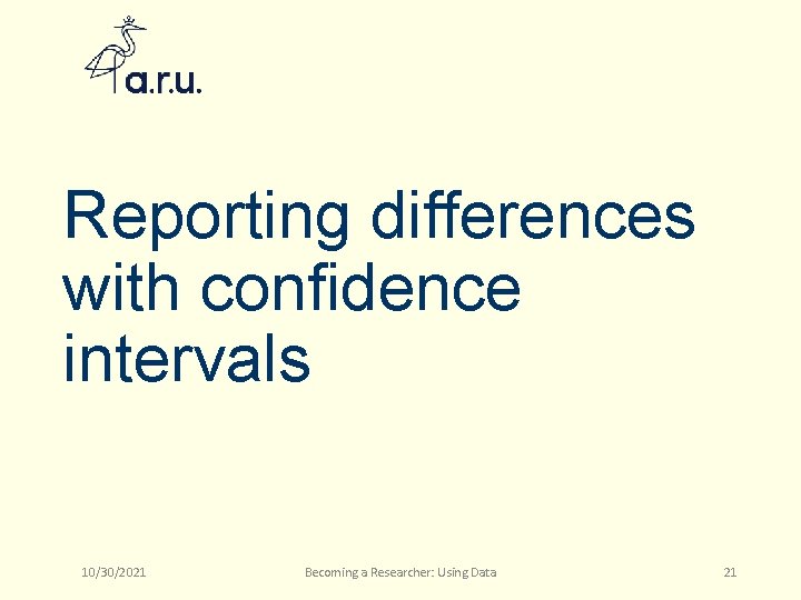 Reporting differences with confidence intervals 10/30/2021 Becoming a Researcher: Using Data 21 