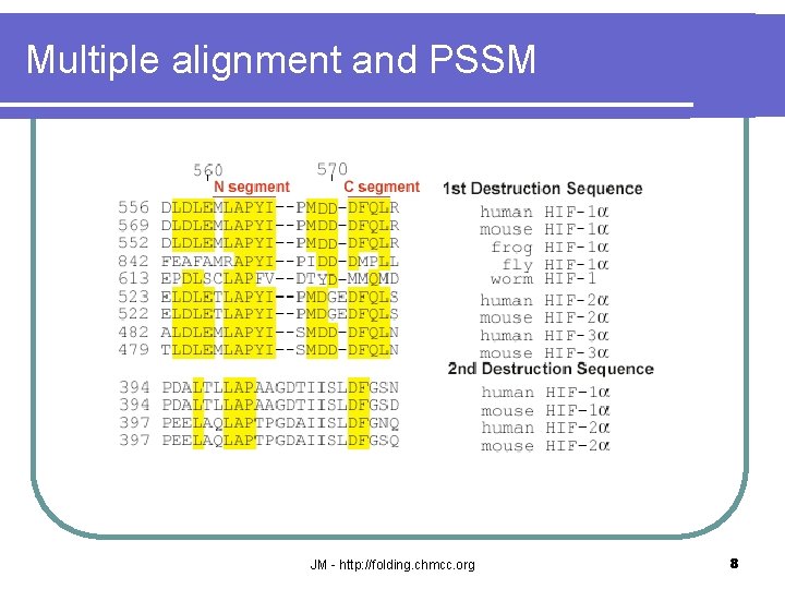 Multiple alignment and PSSM JM - http: //folding. chmcc. org 8 