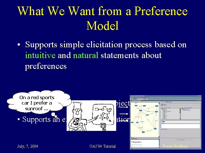 What We Want from a Preference Model • Supports simple elicitation process based on