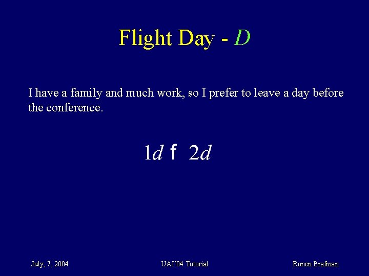 Flight Day - D I have a family and much work, so I prefer