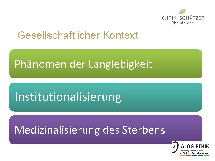 Gesellschaftlicher Kontext Phänomen der Langlebigkeit Institutionalisierung Medizinalisierung des Sterbens 