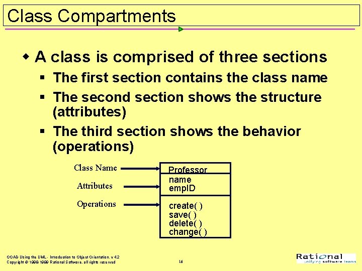 Class Compartments w A class is comprised of three sections § The first section