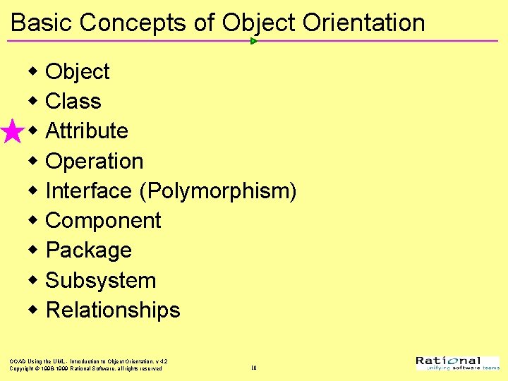 Basic Concepts of Object Orientation w Object w Class w Attribute w Operation w