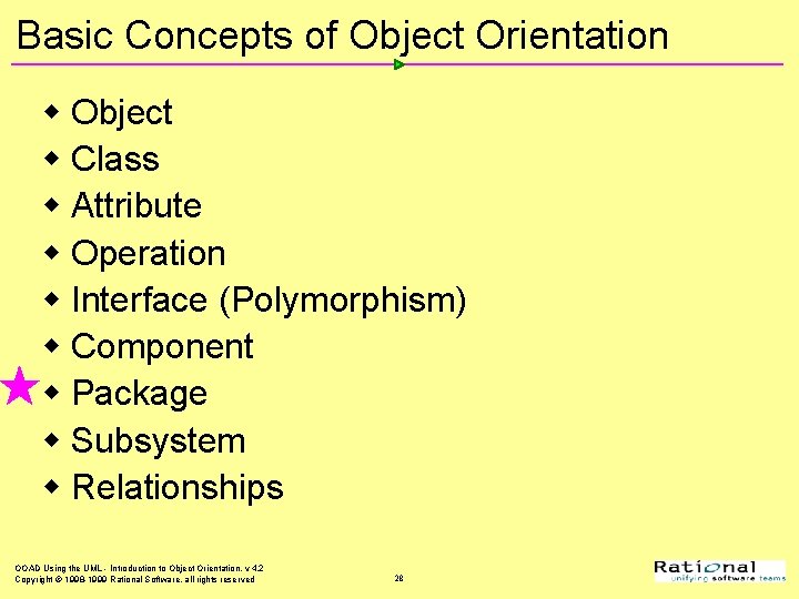 Basic Concepts of Object Orientation w Object w Class w Attribute w Operation w