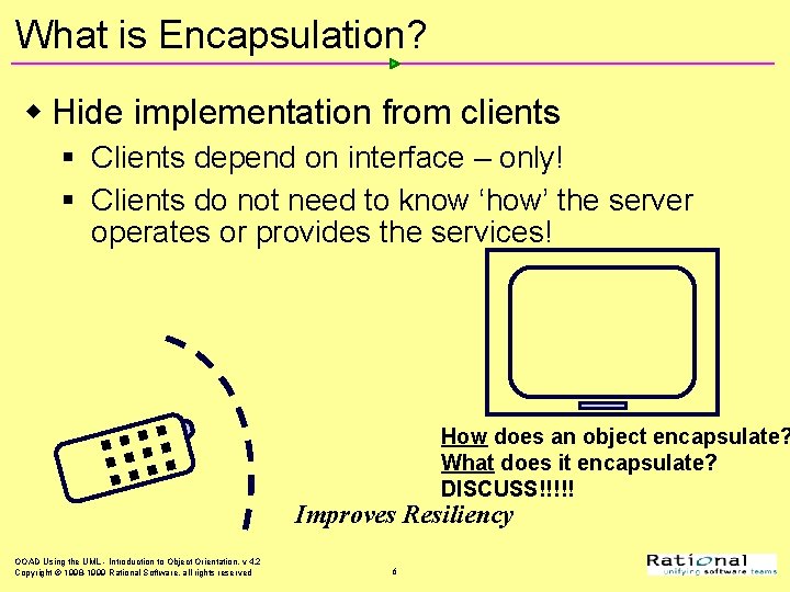 What is Encapsulation? w Hide implementation from clients § Clients depend on interface –