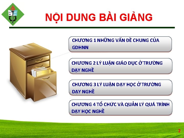 NỘI DUNG BÀI GIẢNG CHƯƠNG 1 NHỮNG VẤN ĐỀ CHUNG CỦA GDHNN CHƯƠNG 2