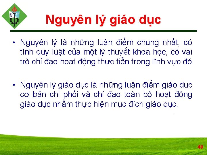 Nguyên lý giáo dục • Nguyên lý là những luận điểm chung nhất, có