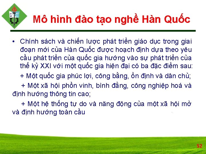 Mô hình đào tạo nghề Hàn Quốc • Chính sách và chiến lược phát