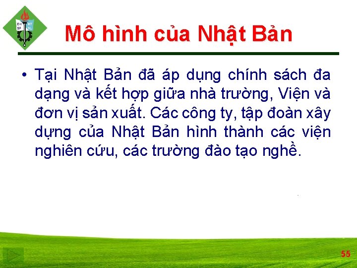 Mô hình của Nhật Bản • Tại Nhật Bản đã áp dụng chính sách