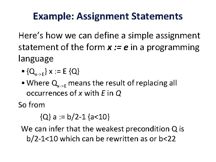 Example: Assignment Statements Here’s how we can define a simple assignment statement of the