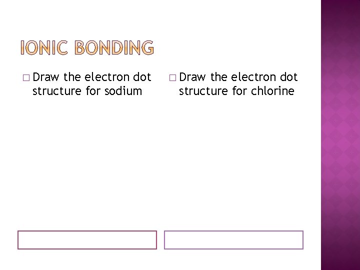 � Draw the electron dot structure for sodium � Draw the electron dot structure