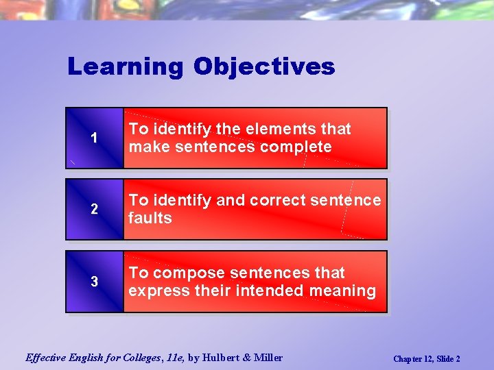 Learning Objectives 1 To identify the elements that make sentences complete 2 To identify