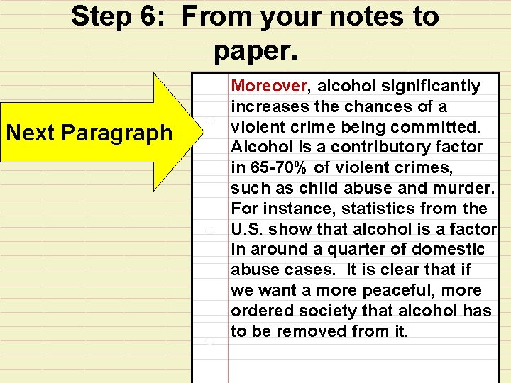 Step 6: From your notes to paper. Next Paragraph Moreover, alcohol significantly increases the