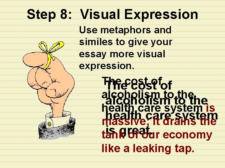 Step 8: Visual Expression Use metaphors and similes to give your essay more visual