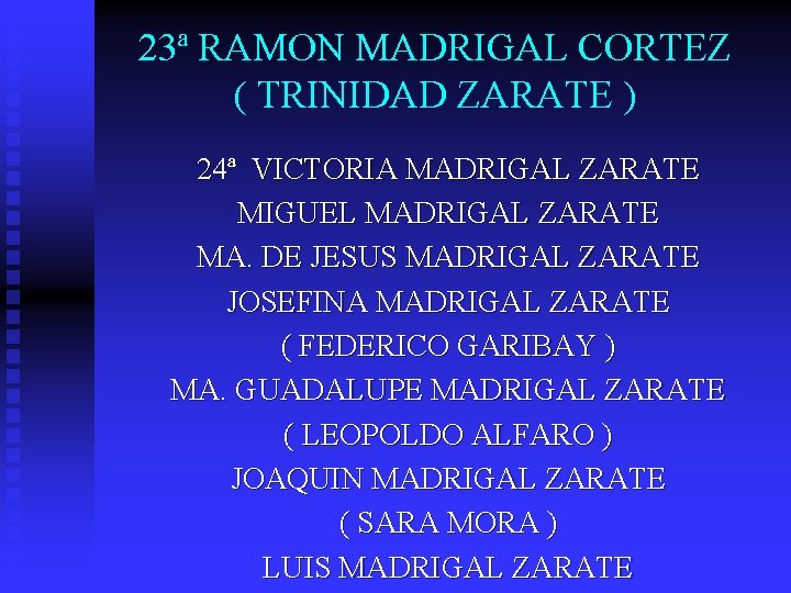 23ª RAMON MADRIGAL CORTEZ ( TRINIDAD ZARATE ) 24ª VICTORIA MADRIGAL ZARATE MIGUEL MADRIGAL