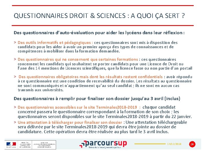 QUESTIONNAIRES DROIT & SCIENCES : A QUOI ÇA SERT ? Des questionnaires d’auto-évaluation pour