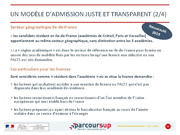 UN MODÈLE D’ADMISSION JUSTE ET TRANSPARENT (2/4) Nou Secteur géographique Ile-de-France veau 2019 té