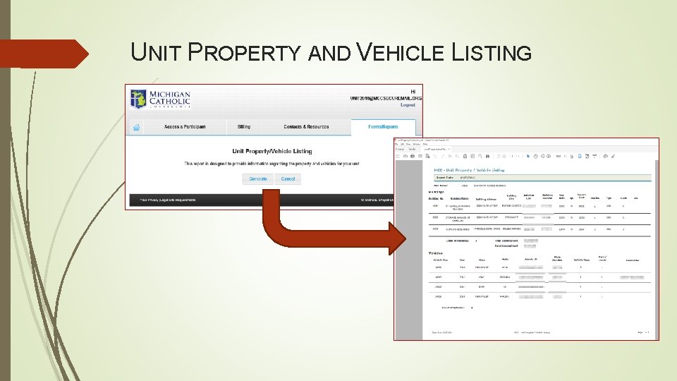 UNIT PROPERTY AND VEHICLE LISTING 