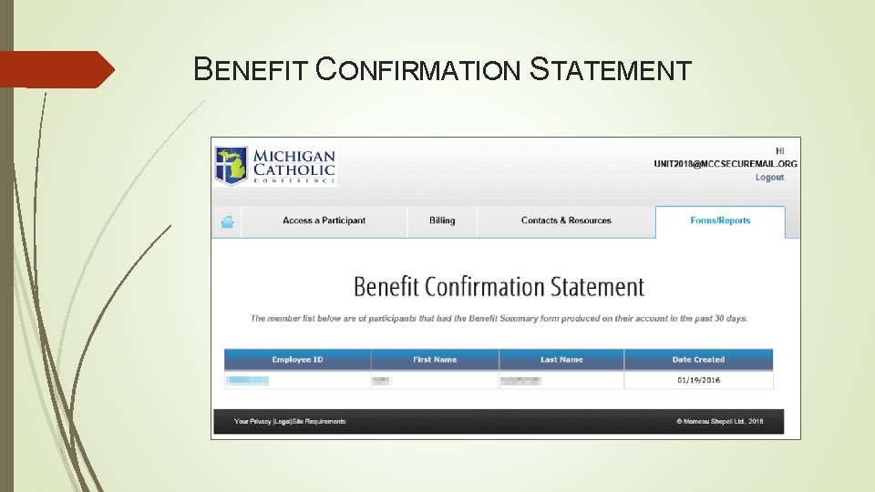 BENEFIT CONFIRMATION STATEMENT 