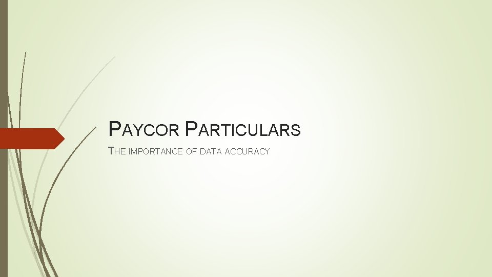 PAYCOR PARTICULARS THE IMPORTANCE OF DATA ACCURACY 