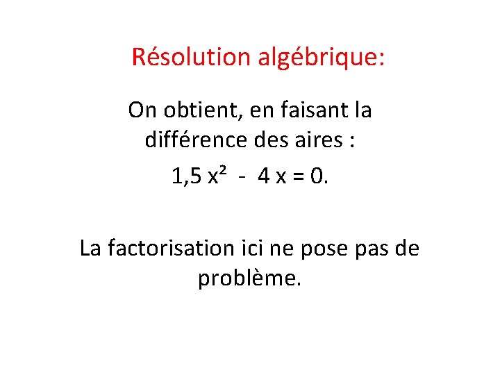Résolution algébrique: On obtient, en faisant la différence des aires : 1, 5 x²
