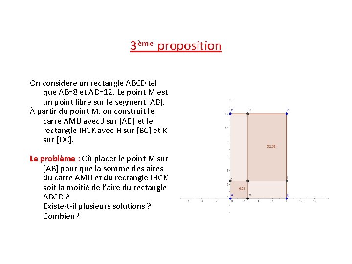 3ème proposition On considère un rectangle ABCD tel que AB=8 et AD=12. Le point