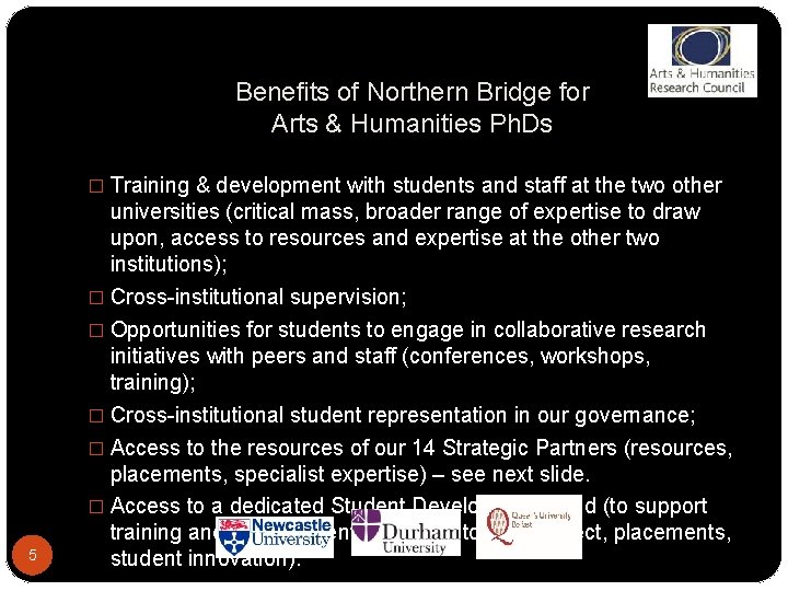 Benefits of Northern Bridge for Arts & Humanities Ph. Ds � Training & development