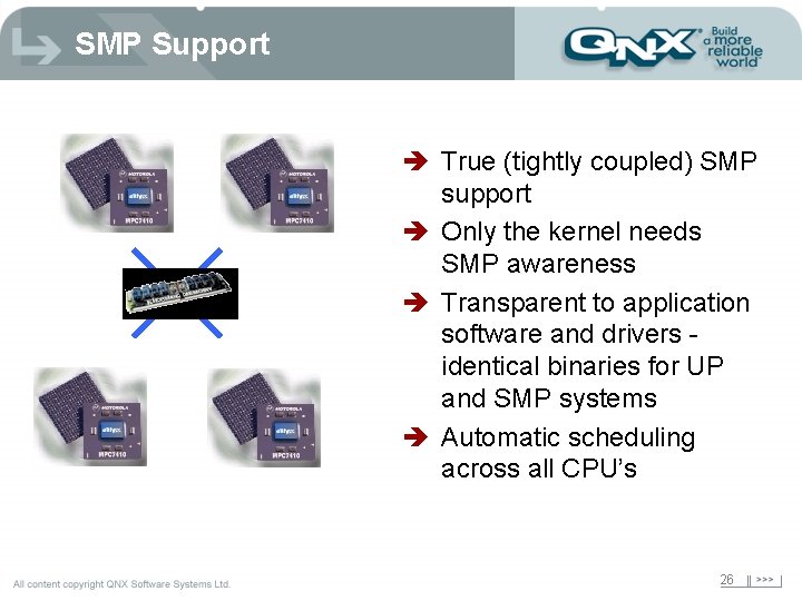 SMP Support è True (tightly coupled) SMP support è Only the kernel needs SMP