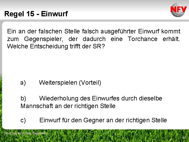 Regel 15 - Einwurf Ein an der falschen Stelle falsch ausgeführter Einwurf kommt zum