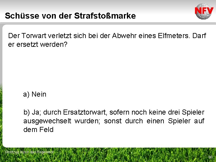 Schüsse von der Strafstoßmarke Der Torwart verletzt sich bei der Abwehr eines Elfmeters. Darf