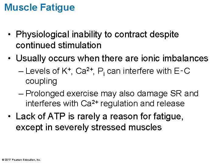 Muscle Fatigue • Physiological inability to contract despite continued stimulation • Usually occurs when Muscle Fatigue • Physiological inability to contract despite continued stimulation • Usually occurs when