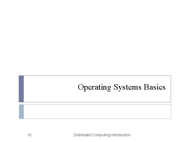 Operating Systems Basics 10 Distributed Computing Introduction 