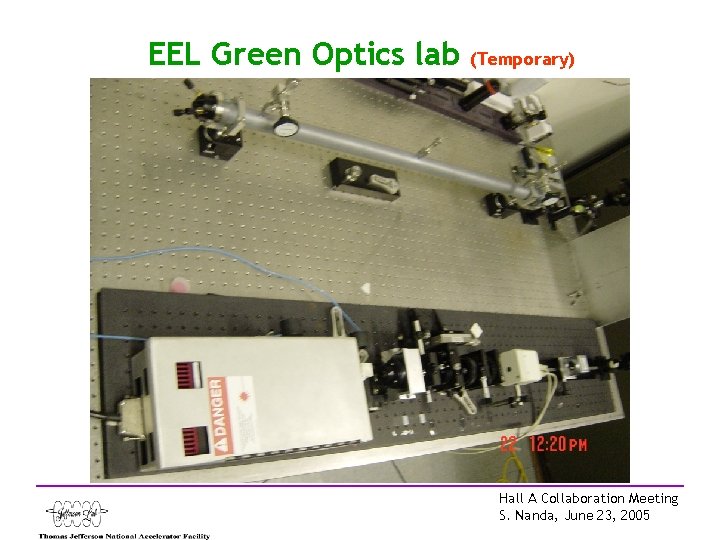 EEL Green Optics lab (Temporary) Hall A Collaboration Meeting S. Nanda, June 23, 2005