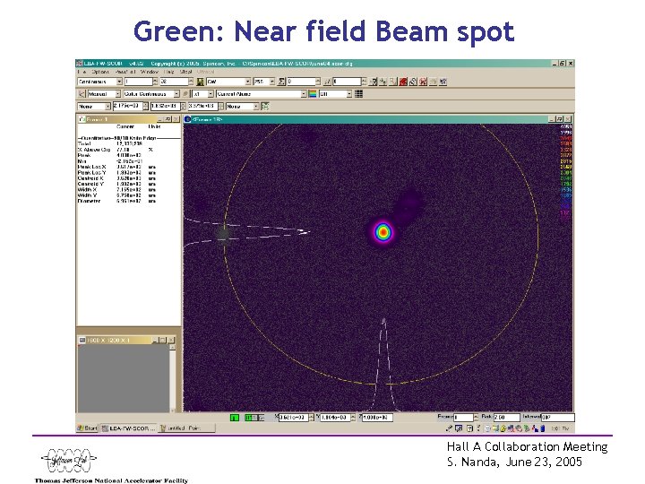 Green: Near field Beam spot Hall A Collaboration Meeting S. Nanda, June 23, 2005