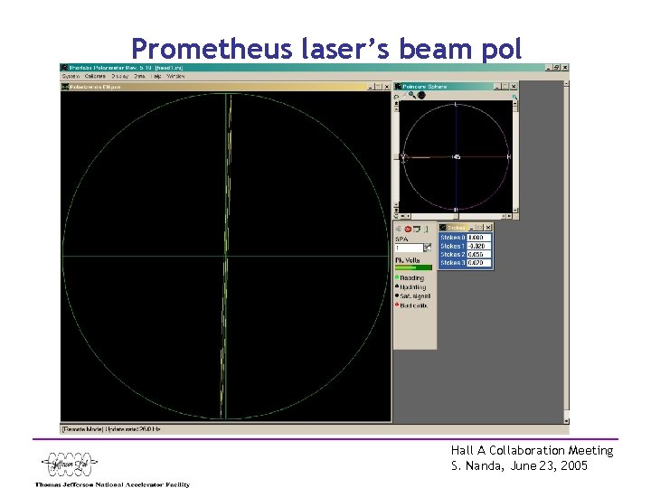 Prometheus laser’s beam pol Hall A Collaboration Meeting S. Nanda, June 23, 2005 