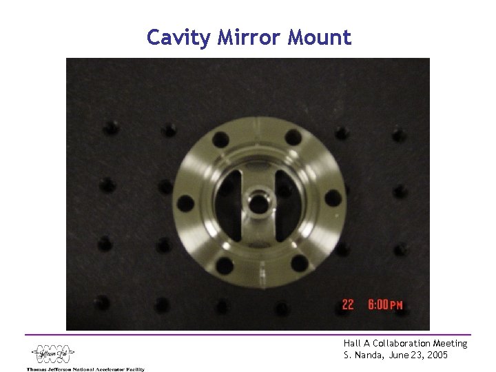 Cavity Mirror Mount Hall A Collaboration Meeting S. Nanda, June 23, 2005 