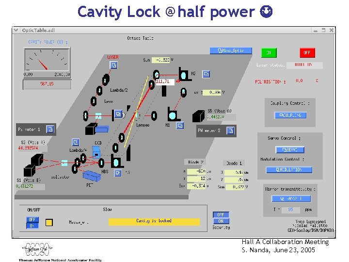 Cavity Lock @half power Hall A Collaboration Meeting S. Nanda, June 23, 2005 