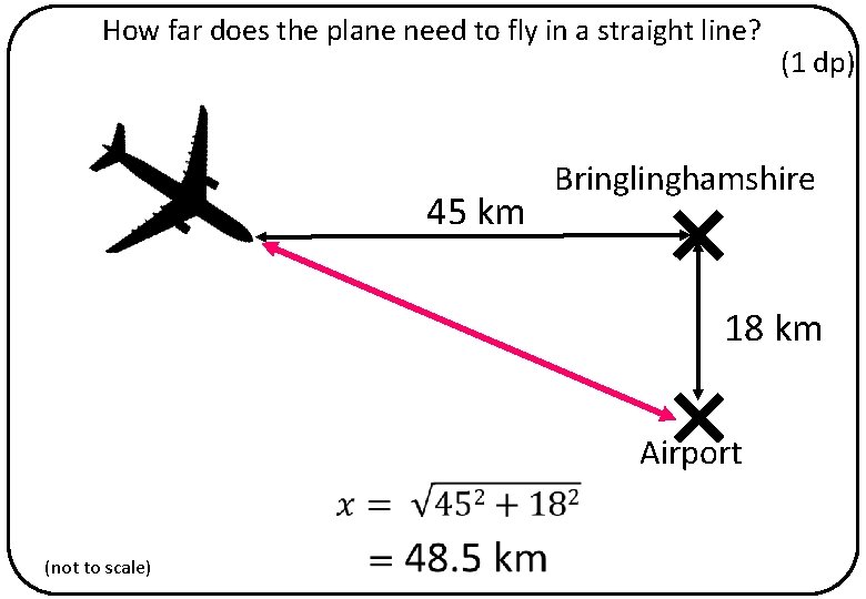 How far does the plane need to fly in a straight line? 45 km